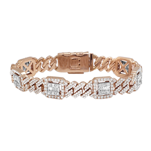 Elegant Rose Gold Classic Style <b>Baguette</b> And Round Cut Lab Diamond <b>Bracelet</b> For Women Luxury Jewelry Anniversary Gift - Product Image 1