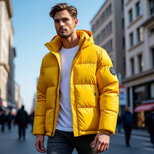 Veste matelassée d'hiver pour homme avec capuche coupe-vent Manteau matelassé à bulles pour l'extérieur Fermeture à glissière complète Respirant Design rembourré - Product Image 1