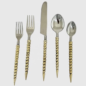 Nouvel ensemble de couverts en acier inoxydable argenté avec manche moderne en or royal torsadé, ensemble de couverts pour restaurant, mariage, maison - Product Image 1