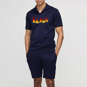 Artículo más vendido, ropa informal de verano, conjunto de camisa y pantalones cortos con cuello de reverencia de 2 piezas, ropa de calle, chándal con logotipo impreso personalizado para hombre - Product Image 3