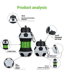 Botella de Agua Plegable de Silicona con Pajita Antiderrames, Diseño de Balón de Fútbol, para Niños, para Deportes al Aire Libre - Product Image 3