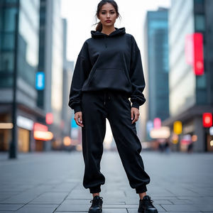 Women Winter Hooded Solid Eco-Friendly 400g <b>1</b>/4 <b>Zip</b>-Up Tracksuit Casual Heavyweight Long Sleeve <b>Sweatshirts</b> and Sweatpants - Product Image 6