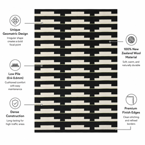 Tapis Kilim Géométrique Moderne Fait Main Noir et Blanc Rectangulaire en Laine Tissée Plate Écologique Antidérapant pour Camping, Pique-nique et Prière - Product Image 4