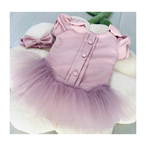 Vestido en capas de flores 3D de material de malla de alta calidad OEM para niñas recién nacidas de manga corta con cuello Halter tallas grandes respetuoso con el medio ambiente - Product Image 1