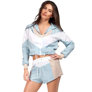 Custom Women Lightweight 100% Nylon Windbreaker Short Set Full <b>Zip</b> <b>up</b> <b>Jacket</b> Casual Outdoor Summer Windbreaker Short Set - Product Image 1
