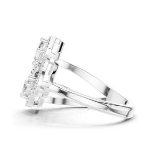 Bague à trois pierres en diamant de laboratoire 0,92 CT pour femme, clarté VVS-VS EF, taille émeraude, poire et ovale avec sertissage halo, 18 carats, 14 carats - Product Image 6