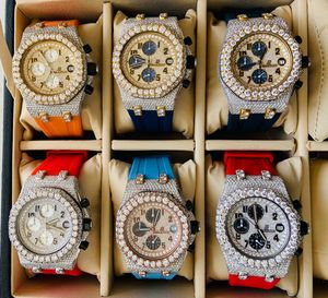 Reloj de Cuarzo con Diamantes de Moissanita Mecánico de Lujo de Alta Calidad Completamente Engastado con Correa de Cuero para Hombre y Mujer, Mejores Precios - Product Image 1