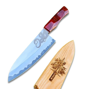 Handmade Carbon Steel Chef Knife with Beautifully Designed Resin <b>Handle</b> <b>Wooden</b> Sheath for DIY Survival - Product Image 1