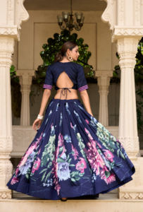 Trendmalls Lehenga Choli Clásico para Mujer con Cordones, Bordado, Estampado Floral de Satén con Dupatta (L276-Azul) - Product Image 4