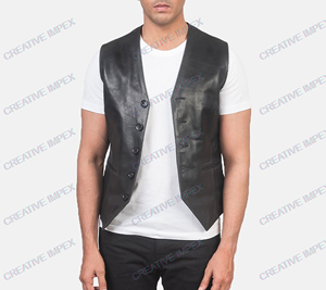 Customized <b>Men's</b> Premium Quality Professional Motorcycle <b>Black</b> Leather <b>Vest</b> Stand Collar Biker <b>Vest</b> Custom Logo Winter Wholesale - Product Image 1