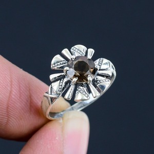 Estilo bohemio Plata de Ley 925, anillo de piedras preciosas de topacio ahumado, joyería hecha a mano, anillo de plata, joyería para mujer, regalo de boda para ella - Product Image 5