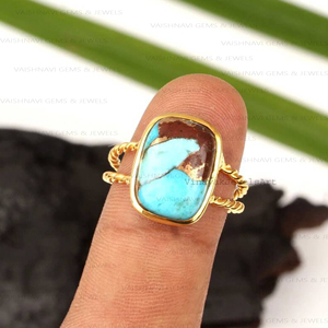 Anillo turquesa de cobre de lava Natural de moda 10x14mm cojín 18K chapado en oro plata esterlina 925 eternidad Vermeil declaración joyería - Product Image 4