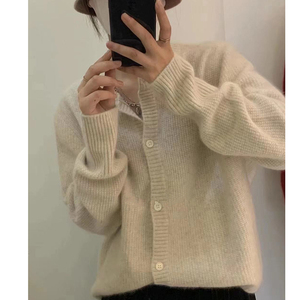 Cárdigan de manga larga con botones delanteros de Cachemira para mujer, suéteres de punto de secado rápido para mujer, transpirable, OEM personalizado - Product Image 3