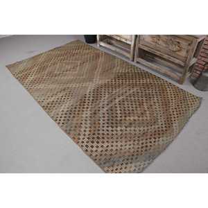 Vintage Kilim Area Rug 4.5x8.1 ft (138x246 cm), Turkish <b>Brown</b> Abstract <b>Wool</b> Rug - Product Image 1