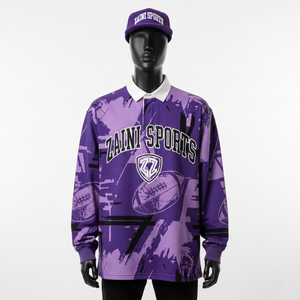 <b>Men</b> Rugby <b>Shirt</b> Heavy 220 GSM Breathable Polyester Spandex <b>Purple</b> Graphic Long Sleeve Sublimation Custom Logo moisture wicking - Product Image 6