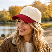 Gorra de Béisbol Clásica Americana de Dos Tonos con Visera Curva, de Pana, con Logotipo Bordado en 3D Personalizado