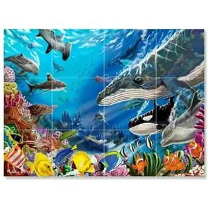 คอลเลกชั่นภาพจิตรกรรมฝาผนังกระเบื้องเซรามิกรูปปลาโลมาปลาทะเลปะการังปะการังเขตร้อน - Product Image 1