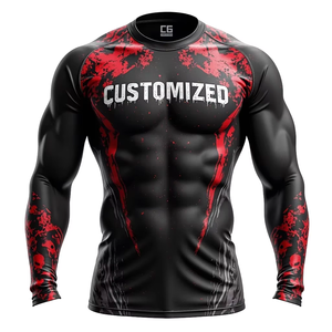 Rashguard personnalisé imprimé par sublimation, manches courtes ou longues, tissu performant flexible et léger, kimono unisexe pour la boxe, 100% - Product Image 1