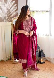 Robe brodée, costume formel 3 pièces, salwar kameez pakistanaise, robe de soirée/mariage à manches longues, tenue traditionnelle faite à la main - Product Image 5