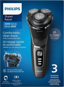 เครื่องโกนหนวดไฟฟ้า3300รุ่น Philips, เครื่องโกนหนวดไฟฟ้าแบบเปียกและแห้ง S3343/13 USB และใช้แบตเตอรี่ในฝรั่งเศส - Product Image 2