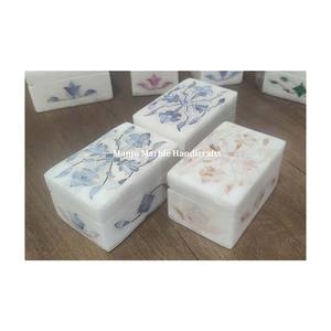 Luxurious Quality New Traditional Pure White Marble Inlay <b>Box</b> With Mother Of Pearl Sea Shell <b>Floral</b> Art For Jewelry Storage <b>Box</b> - Product Image 4