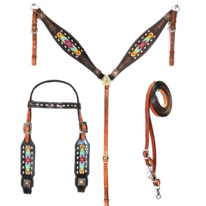 Collier de poitrine en cuir véritable léger de conception équestre fait à la main Western assorti Headstall ensemble matériel personnalisé Tack Shyam - Product Image 2
