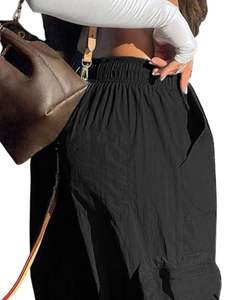 Manufacturer Women Black <b>Cargo</b> <b>Pants</b> <b>Elastic</b> <b>Waist</b> Utility Trousers Streetwear Relaxed Fit Multi Pocket Casual Fashion <b>Pants</b> - Product Image 3