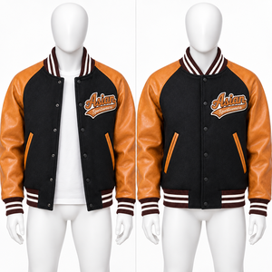 Chaquetas Varsity de Cuero Suave Premium, Chaquetas de Invierno con Logotipo Frontal, Ecológicas, Transpirables, con Mangas en Contraste y Ribetes Acanalados, a la Moda - Product Image 1