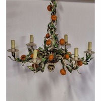 Lustre vintage en fer forgé orange à 6 bras, candélabre en métal peint à la main, centre de table, bougeoir en métal