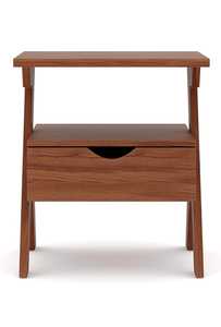 Table de chevet à tiroir unique finition noyer moderne étagère ouverte poignée en bois incurvée pour chambre salon stockage maison hôpital - Product Image 2