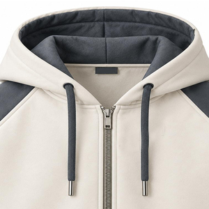 Sudadera con capucha personalizada para hombre, estilo urbano, de tejido grueso, con mangas raglán y bloques de color, con cremallera, informal, tipo chaqueta, OEM al por mayor - Product Image 3