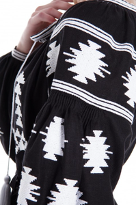 Vyshyvanka-ropa de algodón con cuello en V, vestido bordado de manga larga para fiesta, con borlas, estilo ucraniano, color negro - Product Image 3