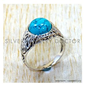Anillo clásico para mujer elaborado con plata de ley 925, piedra preciosa turquesa, estilo bohemio, anillo hecho a mano, regalo perfecto para mamá - Product Image 1