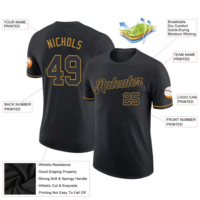 Maillot de baseball noir personnalisé pour hommes, sublimé avec contour doré, nom et numéro de l'équipe, respirant, tricoté, manches courtes, tissu polyester