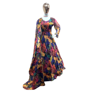 Readymade Indian Long Gown & Dupatta Set, Georgette avec impression numérique 3d, tenue de fête à coutures complètes pour femmes et filles - Product Image 1