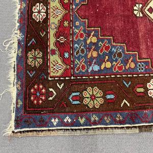 3x6.3 ft Turkish Vintage <b>Wool</b> Rug Eco-Friendly Patchwork Design <b>Red</b> Plants & Trees Pattern Accent Rug with Latex Backing - Product Image 5