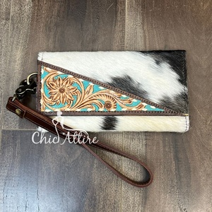 Premium Handmade Hand Tooled Leather Wristlet Wallet for Ladies High Quality <b>Genuine</b> Cowhide Leather Multipurpose Trifold Clutch - Product Image 1
