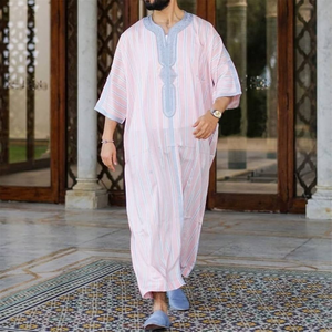 Manga larga musulmán Thobe hombres ropa islámica Jubba Robe tela cómoda para uso informal diario - Product Image 5