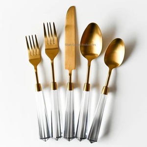 Fancy Design Metal Cutlery <b>Set</b> with <b>Grey</b> Acrylic Handle Gold Finished for Home and Hotels Dinnerware Flatware <b>Sets</b> - Product Image 5