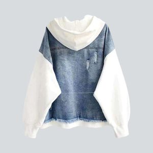 แจ็กเก็ตผ้ายีนส์มีฮู้ดสำหรับผู้หญิงสำหรับทุกโอกาสแจ๊กเก็ตอเนกประสงค์สไตล์ลำลอง - Product Image 3