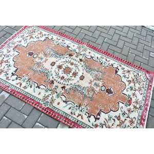 Turkish Vintage Rug, 3.7x6.6 ft Area Rug, <b>Brown</b> Bordered Rug - Product Image 4