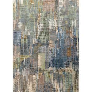 พรมขนสัตว์ถักมือ Blythe Blue Classic ขนาด 9x12 ฟุต ลายสี่เหลี่ยมแบบนามธรรม สำหรับปูพื้นบ้าน ห้องนอน และทางเดิน - Product Image 1