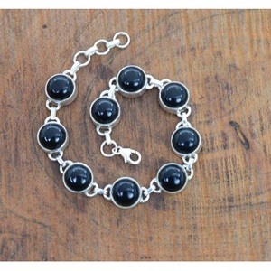 925 Sterling Silver Cuff <b>Bracelet</b> with Black Onyx Gemstone and Diamond Vintage Religious Style for Weddings and Parties - Product Image 1