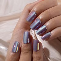 Ongles à presser carrés Chrome Cat Eye en gel souple violet, 32 pièces, 16 tailles, qualité salon, faux ongles naturels, vente en gros
