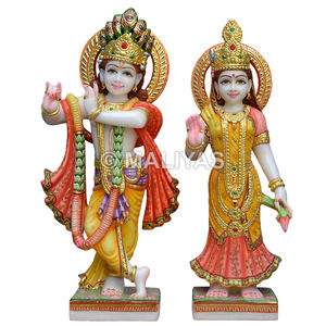 Murti de Radha Krishna de Mármol para Templo en Casa, Ídolo de Mármol Blanco Hecho a Mano - Product Image 1