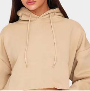 เสื้อสเวตเตอร์มีฮู้ดของผู้หญิงเสื้อครอปแบบสวมหัวสีเรียบ - Product Image 2