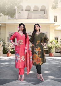 Trabajo de hilo manual de impresión digital de viscosa pesada con top y pantalón de trabajo hecho a mano Con impresión digital con dupatta de encaje - Product Image 3