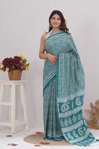 Haute qualité coton Malmal imprimé à la main Saree vêtements de fête d'été pour les femmes vêtements indiens et pakistanais - Product Image 4