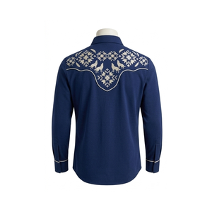 Camisa Vaquera Unisex 100% Algodón, Estilo Western, Manga Larga, Bordada, con Botones, Estilo Rodeo, Vintage, Casual, Corte Ajustado, con Ribete en Contraste - Product Image 4