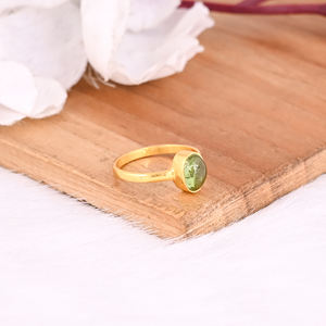 แหวนเงินแท้ทัวร์มาลีนสีเขียวธรรมชาติสีเหลืองทองทำด้วยมือ925เครื่องประดับผู้หญิงแบบเรียบง่ายทำด้วยมือของขวัญสำหรับคุณแม่ - Product Image 5